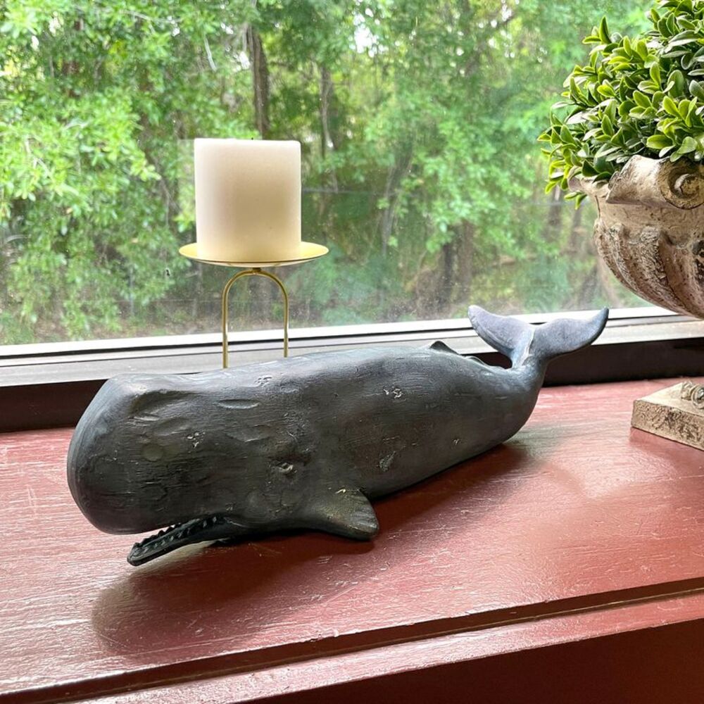 Sperm Whale Statue 15in Hand-Painted Resin Ocean Marine Decor Coastal Sculpture - Picture 5 of 9